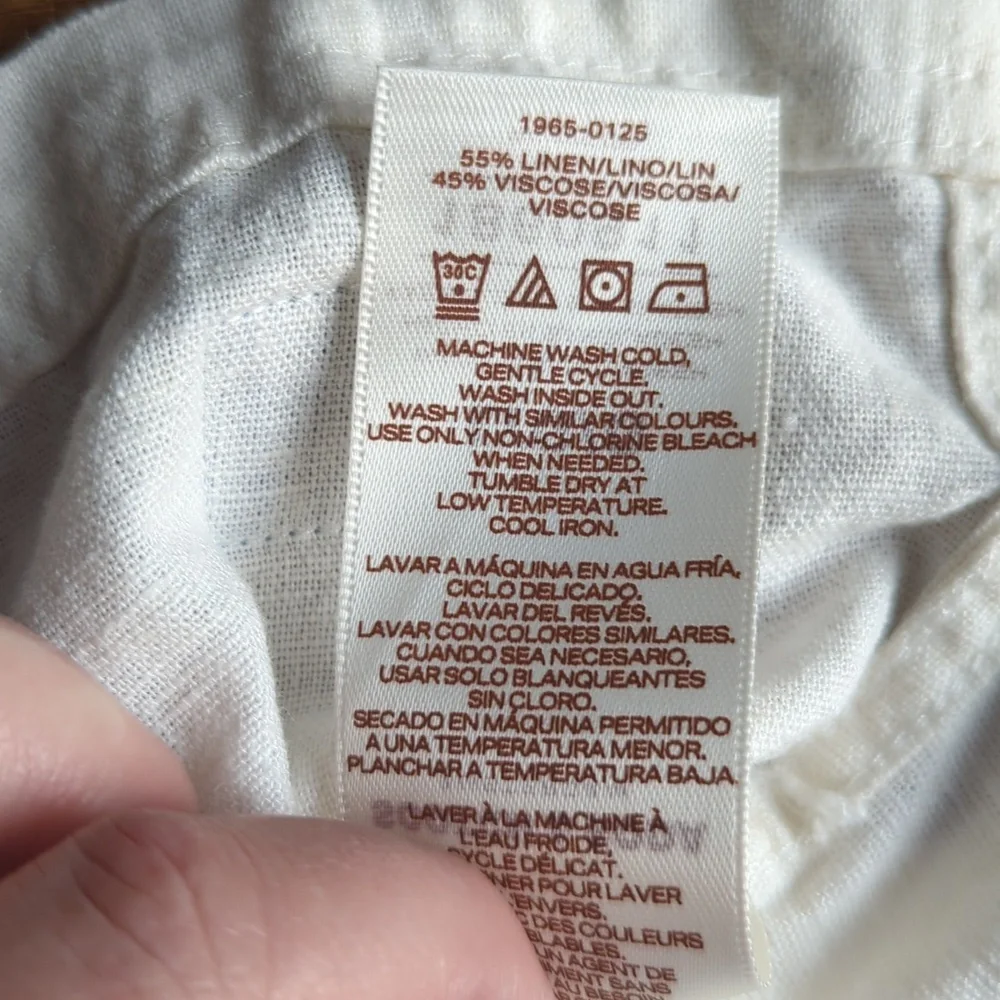 Scotch & Soda Men's Textured Linen Blend Cream Short Sleeve Button Down Shirt, L - Picture 9 of 10